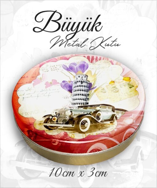 araba desenli büyük metal kutu
