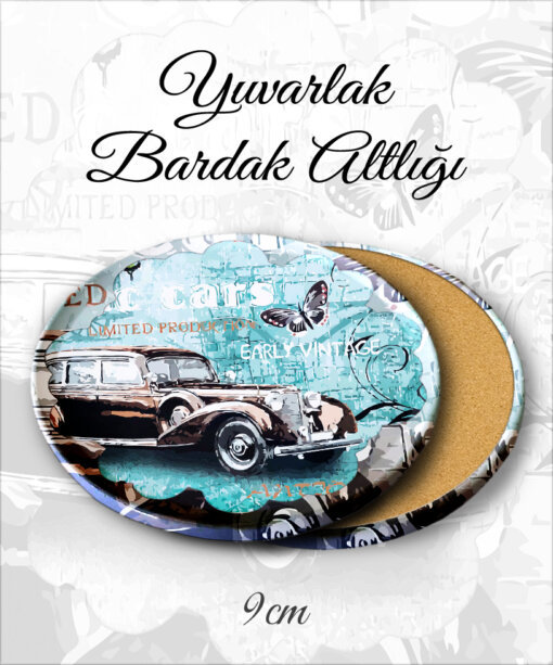 araba desenli yuvarlak bardakaltı