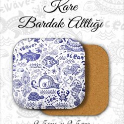 balık desenli metal kare bardakaltı