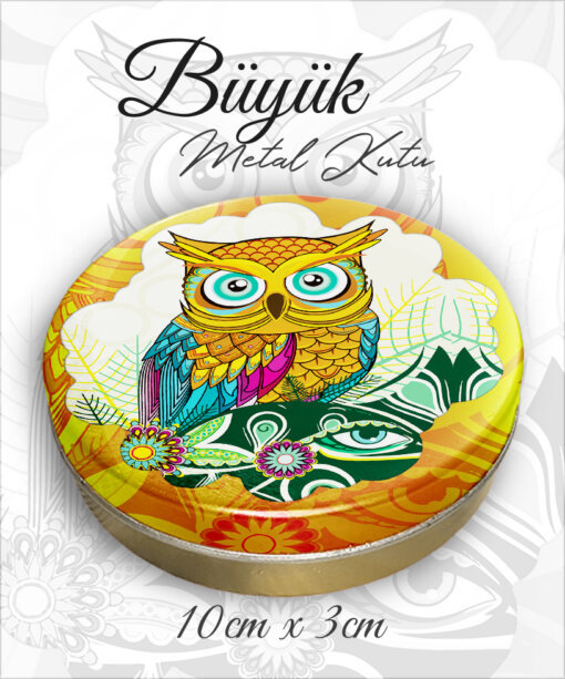 baykuş desenli büyük metal kutu