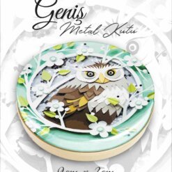 baykuş desenli geniş metal kutu