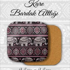 fil desenli metal kare bardakaltı