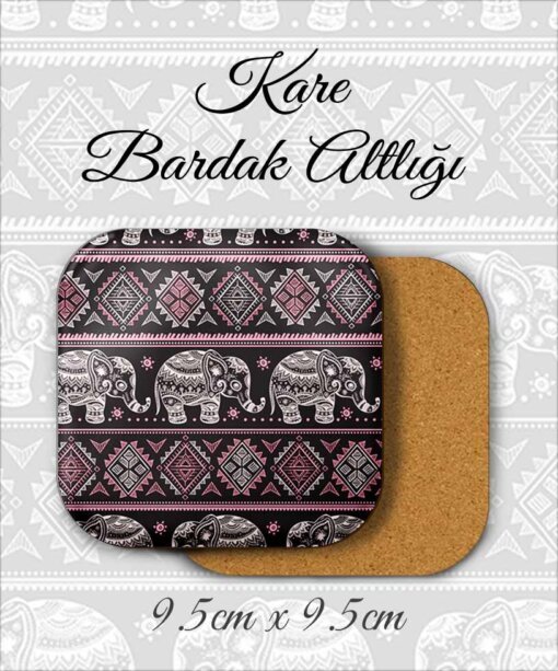 fil desenli metal kare bardakaltı