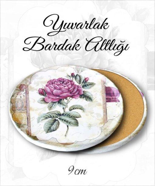 gül desenli yuvarlak bardakaltı