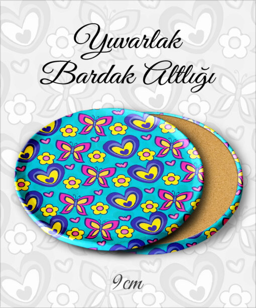 kalp desenli yuvarlak bardakaltı