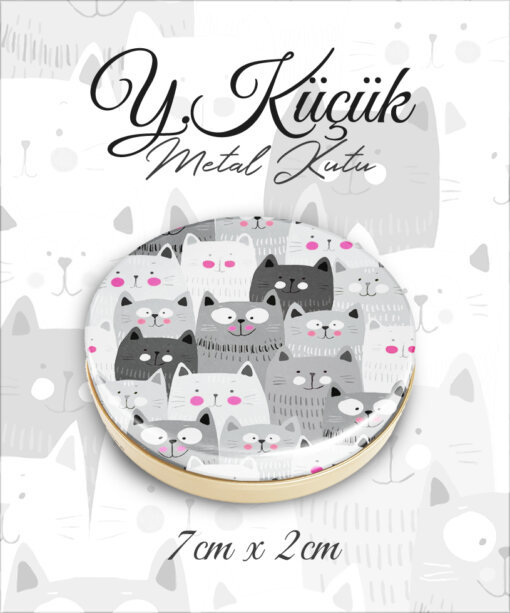 kedi desenli y.küçük metal kutu