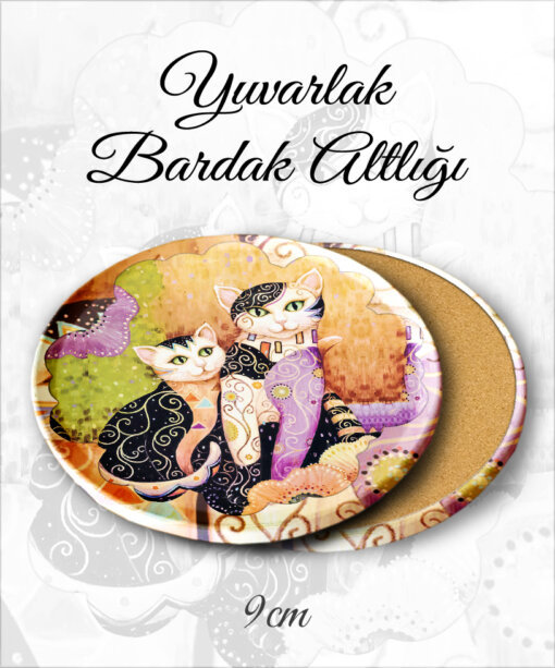 kedi desenli yuvarlak bardakaltı