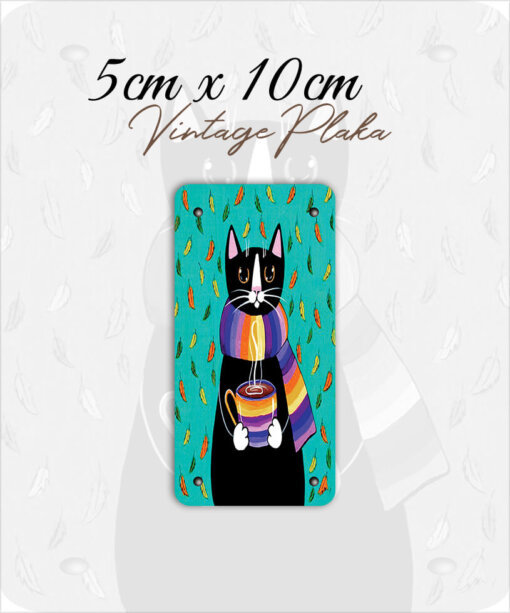 kedi vintage küçük magnet plaka