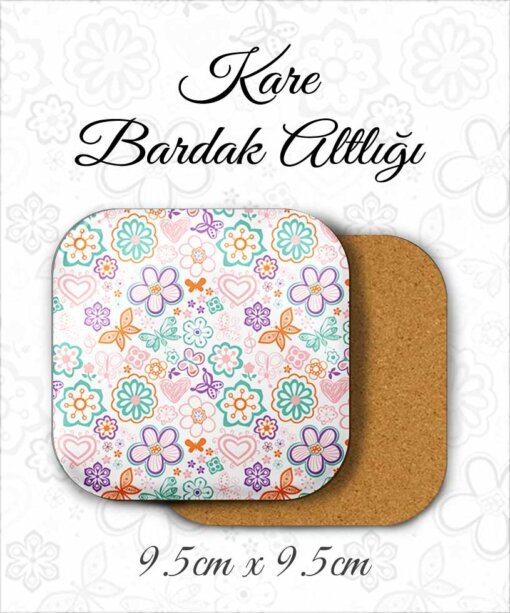 kelebek desenli metal kare bardakaltı