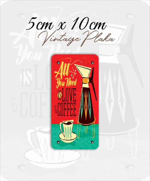 love coffee vintage küçük magnet plaka