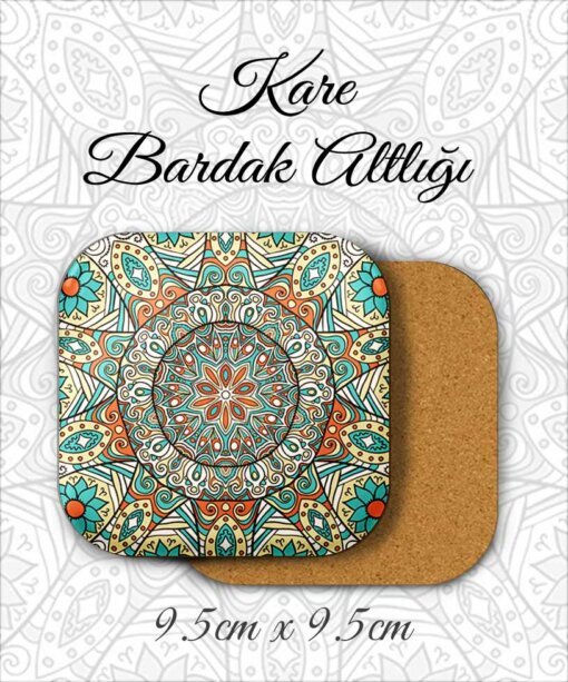 mandala desenli metal kare bardakaltı