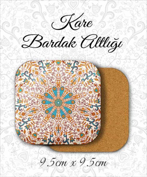mandala desenli metal kare bardakaltı