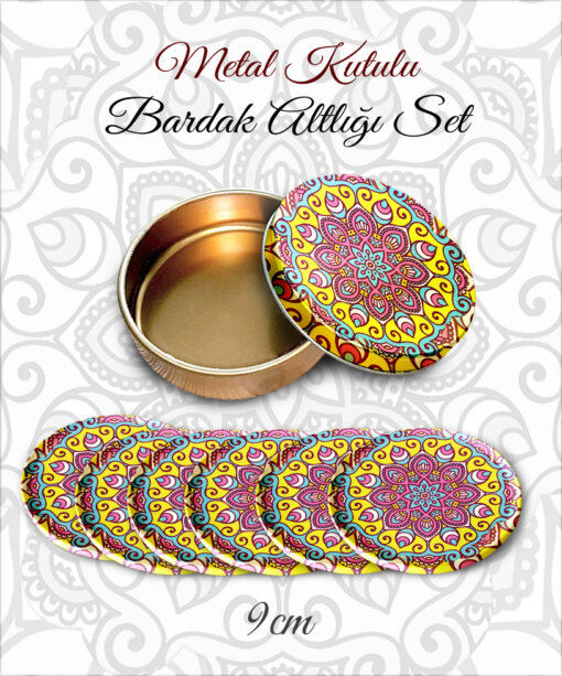 mandala desenli yuvarlak bardakaltı set