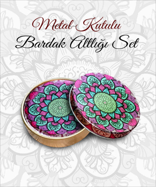 mandala desenli yuvarlak bardakaltı set