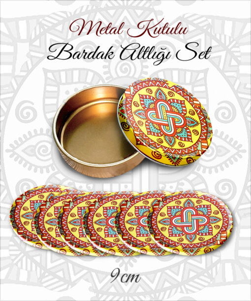 mandala desenli yuvarlak bardakaltı set