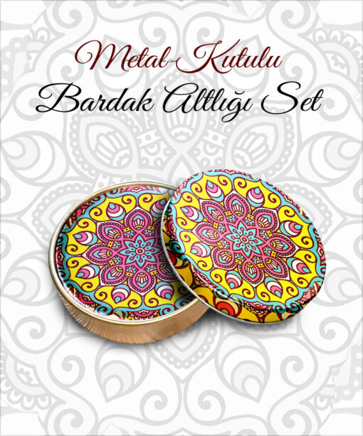mandala desenli yuvarlak bardakaltı set