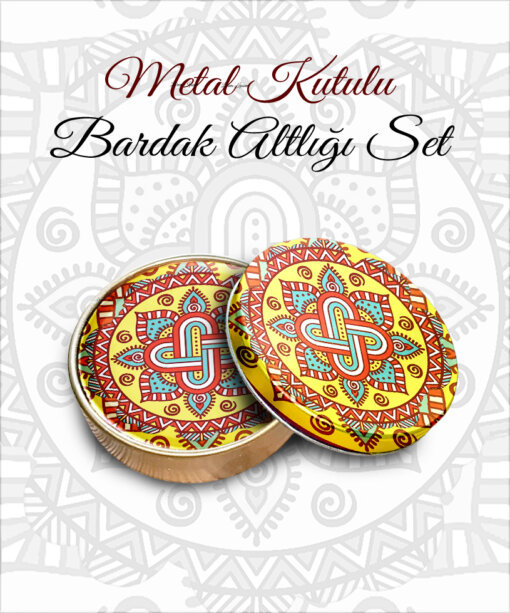 mandala desenli yuvarlak bardakaltı set
