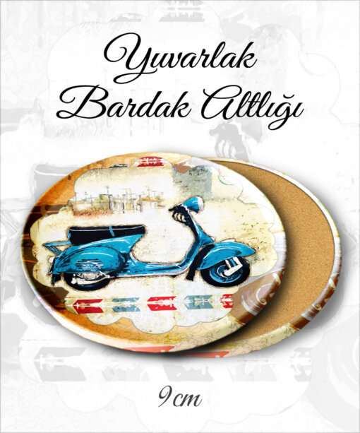 motor desenli yuvarlak bardakaltı