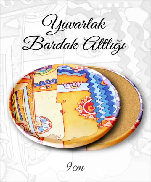 soyut desenli yuvarlak bardakaltı