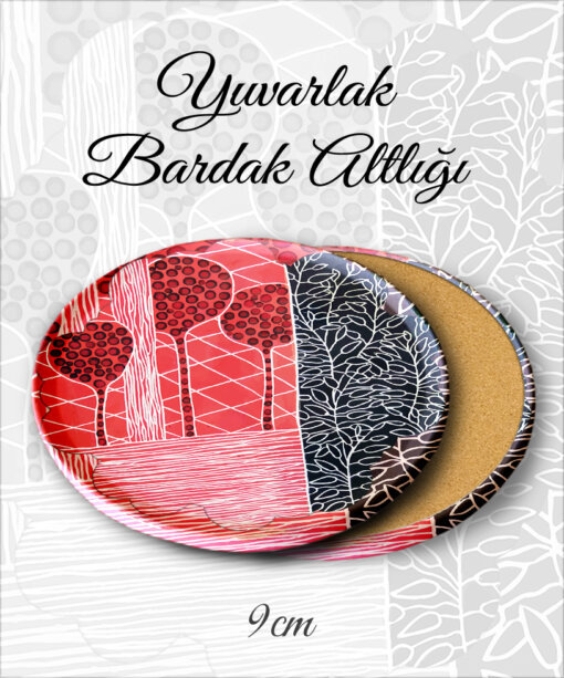 soyut desenli yuvarlak bardakaltı