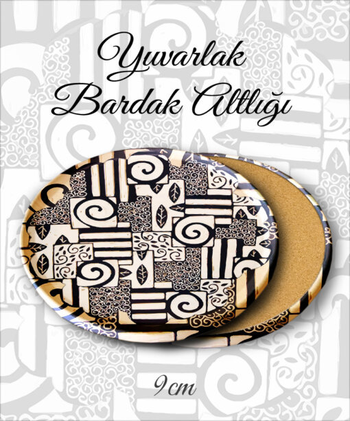 soyut desenli yuvarlak bardakaltı