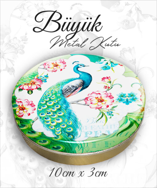 tavus kuşu desenli büyük metal kutu