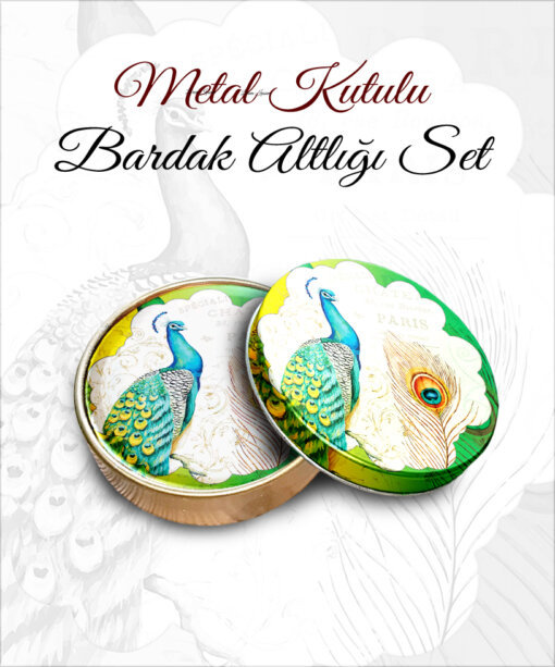 tavuskuşu desenli yuvarlak bardakaltı set