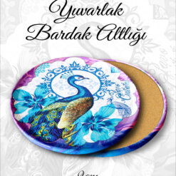 tavuskuşu desenli yuvarlak bardakaltı
