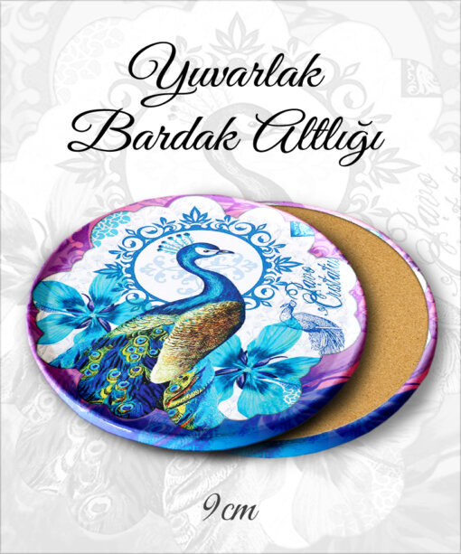 tavuskuşu desenli yuvarlak bardakaltı