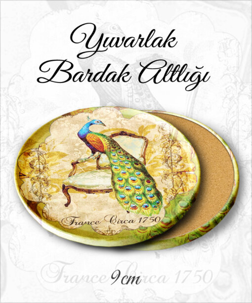 tavuskuşu desenli yuvarlak bardakaltı