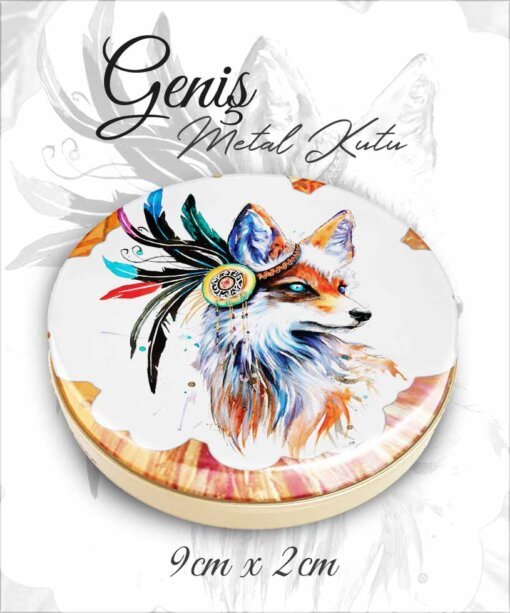 tilki desenli geniş metal kutu
