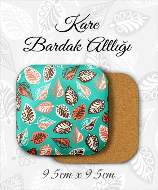 yaprak desenli metal kare bardakaltı