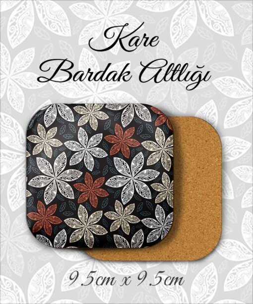 çiçek desenli metal kare bardakaltı