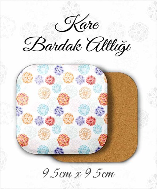 çiçek desenli metal kare bardakaltı