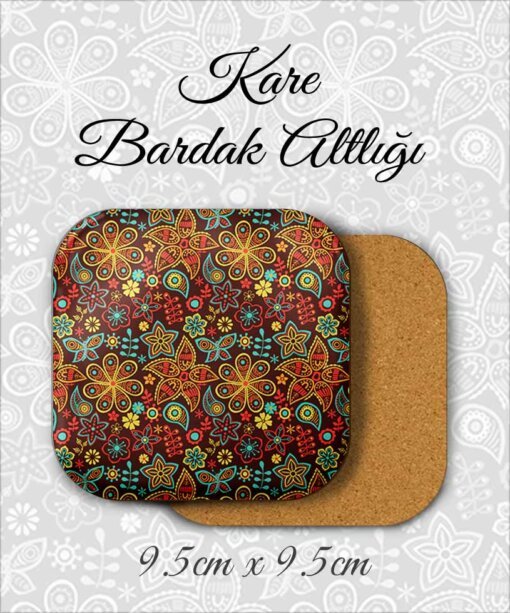 çiçek desenli metal kare bardakaltı
