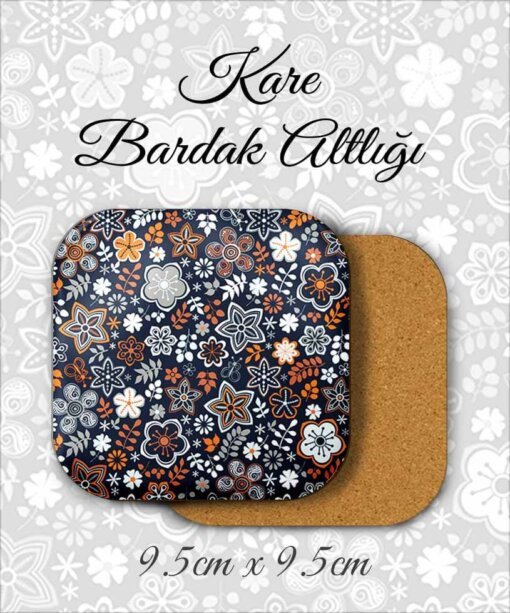 çiçek desenli metal kare bardakaltı