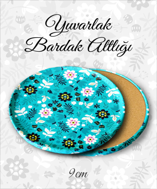 çiçek desenli yuvarlak bardakaltı