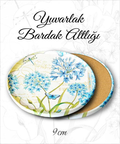 çiçek desenli yuvarlak bardakaltı
