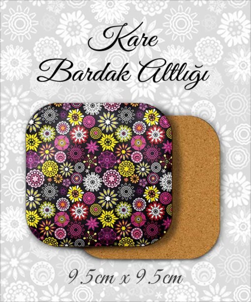 çiçekdesenli metal kare bardakaltı