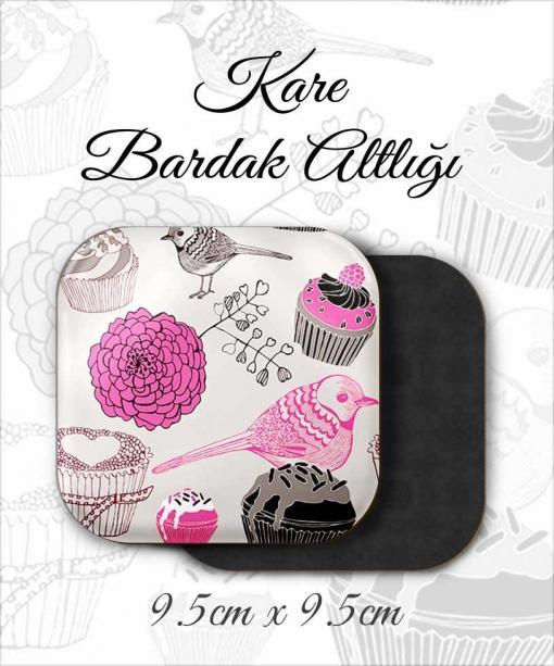 kuş kare metal bardakaltı
