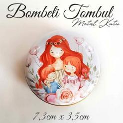 anne&çocuk desenli bombeli metal kutu