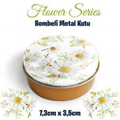 çiçek desenli bombeli metal kutu