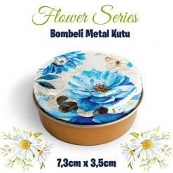 çiçek desenli bombeli metal kutu