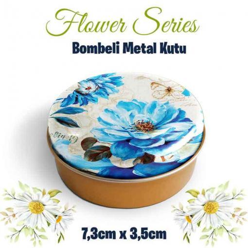 çiçek desenli bombeli metal kutu