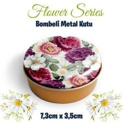çiçek desenli bombeli metal kutu