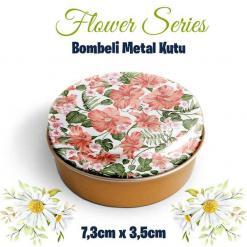 Çiçek Desenli Bombeli Metal Kutu