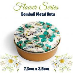 Çiçek Desenli Bombeli Metal Kutu