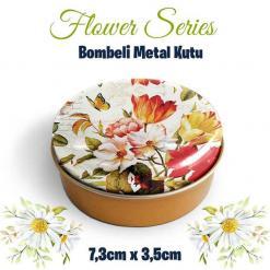 Çiçek Desenli Bombeli Metal Kutu