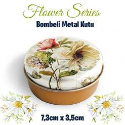 Çiçek Desenli Bombeli Metal Kutu
