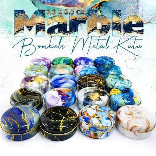 marble desenli bombeli metal kutu